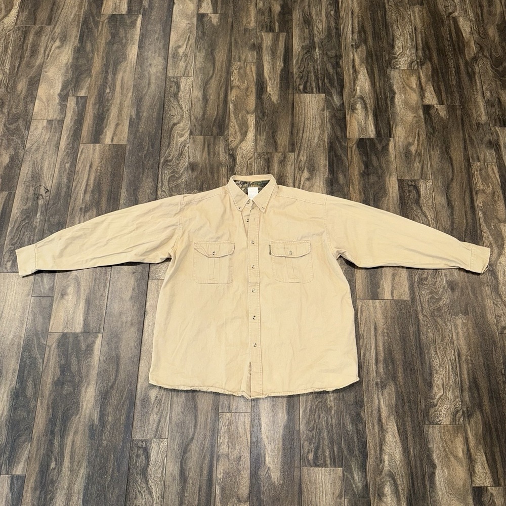 Remington Hunters Button Down Shirt Beige W Camo Accents Men's‎ Size XL